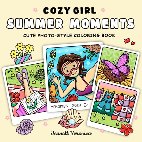Cozy Girl Summer Moments: Cute Photo-Style Coloring Book with Bold and Easy Designs for Adults and Teens (Cozy Girl Series)