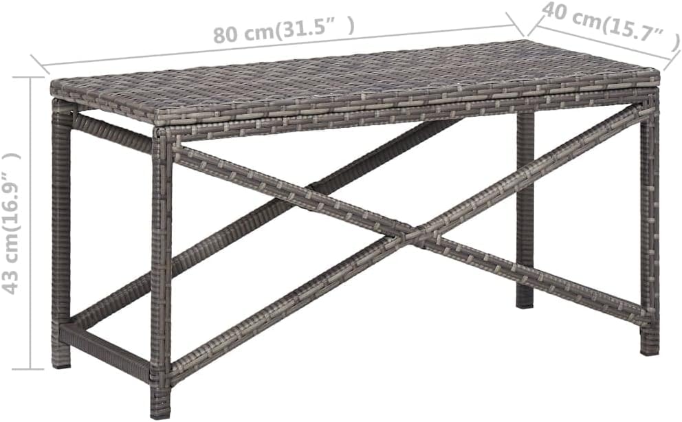 vidaXL Patio Bench - Poly Rattan Material in Gray, Sturdy Outdoor Seat with Powder-Coated Steel Frame, Water-Resistant, Easy to Assemble for Patio-Garden-Poolside Use