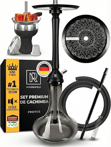 Juego Completo De Cachimba Shisha M. ROSENFELD PROTOS - Grande 75cm - Con Accesorios Premium: Cazoleta De Chimenea, Tubo, Plato, Boquilla y Manguera - Narguilé Portátil