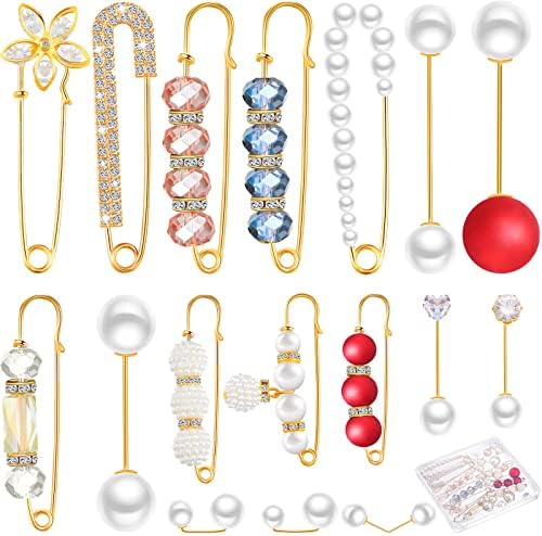 17 Pieces Pearl Brooch Pins Sweater Shawl Clips