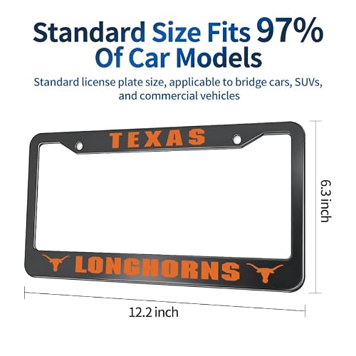License Plate Frames for Longhorns Sport Fan, 2 Pack Aluminum Alloy Anti-Corrosion License Plate Holder with Screw Caps Cover, US Size (Black) — view 4