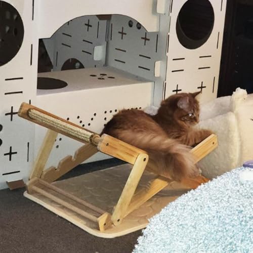 MUYG Rede para gatos, cadeira de praia ajustável de madeira para gatos com arranhador de sisal natur