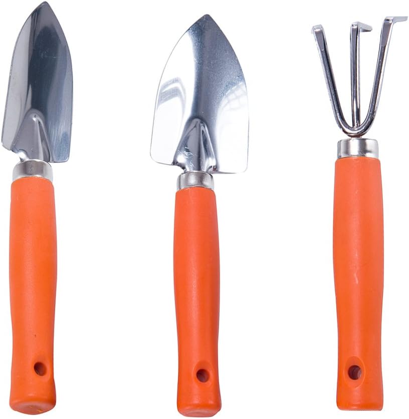 Gardening Tools Set, 3 Piece Aluminum Garden Hand Tools with Trowel, Rake and Spade, 7" Long ABS Plastic Tools, Kids Gardening Tools Kit Gifts