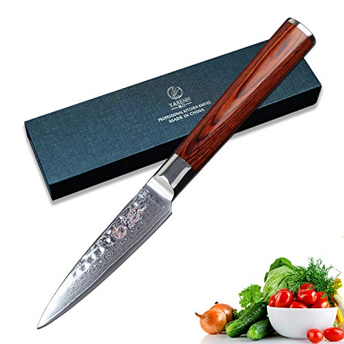 Yarenh Damascus Paring Knife 3.5 inch,High Carbon Japanese Damascus Steel Blade,Sharp Home Kitchen Knives,Pakka wood Handle,Gift Box Packaging,Chef Knife HYZ-Series