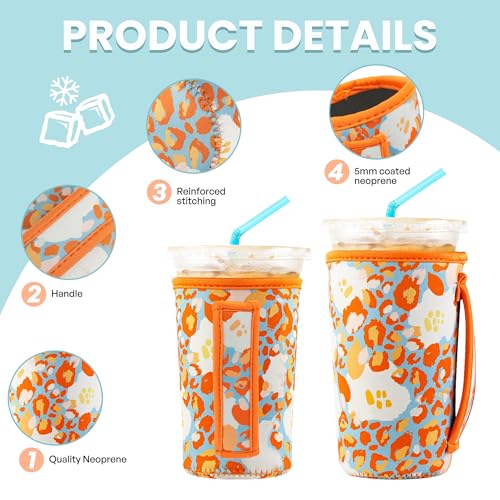 Image of KJQJLY 3 Pack Reusable Iced Coffee Sleeves for Iced Coffee Cups or Drinks Reusable Neoprene Insulated Sleeves for Hot and Cold Drinks from Starbucks, Dunkin, And More (Summer Abstract Flower)