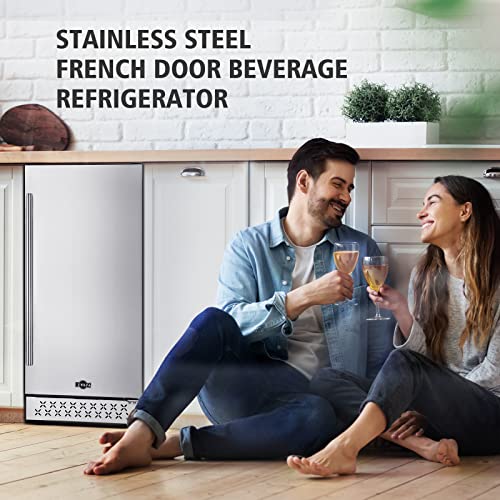 Image of Tylza Beverage Refrigerator 15 Inch Wide, Mini Fridge Stainless Steel Under Counter Beverage Cooler, 130 Cans Beer Fridge with Built-in and Freestanding Beverage Fridge