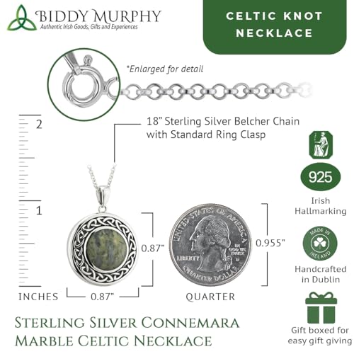 Biddy Murphy 925 Sterling Silver Celtic Weave Connemara Marble Pendant Necklace for Women, Black Patina Detail, 7/8", 18" Inch, Traditional Irish Jewelry, Imported from Ireland3