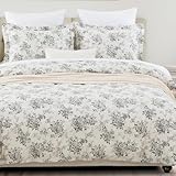 DAUAOTO California King 104'X96' Duvet Cover Set, 100% Cotton Print Bedding Cal King Bed, Toile Rose Floral Pattern, Gray