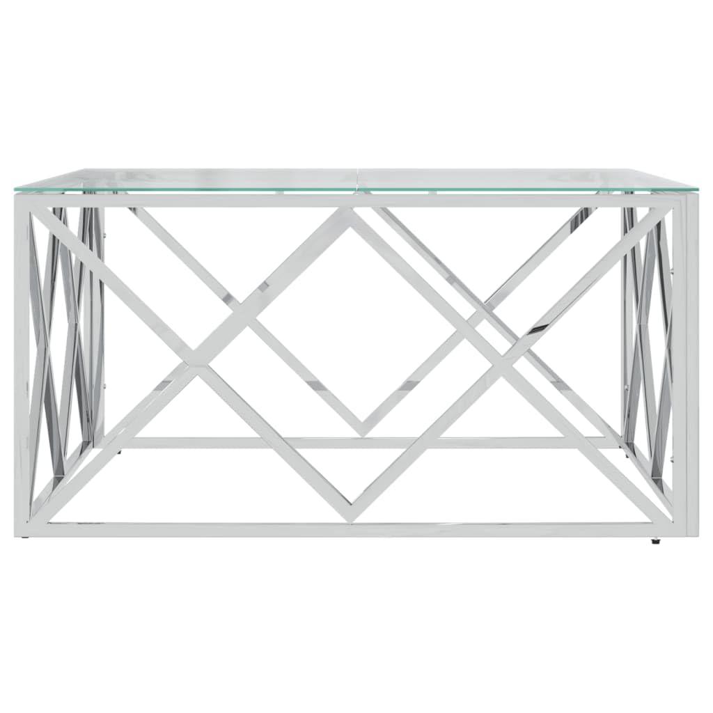 Tavolino da salotto, 80 x 80 x 40 cm, in acciaio inox e vetro