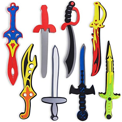 Super Z Outlet Assorted Foam Toy Swords for Children with Different Designs Including Ninja, Pirate, Warrior, and Viking (8 Pack) Cover