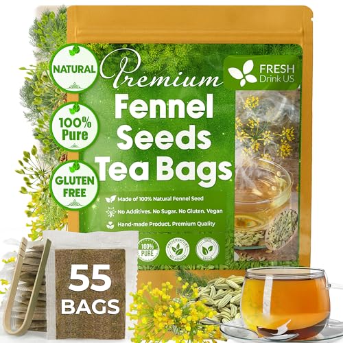Image of FreshDrinkUS, Premium 55 Fennel Tea Bags, 100% Natural & Pure from Fennel Seeds. Made with Natural Material Tea Bags. No Sugar, No Caffeine, No Gluten, Vegan.