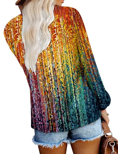 onlypuff V Neck Tops for Women Long Sleeve Shirts Loose Fit Tunic Top Cute Ladies Blouse Fall Fashion Tops4