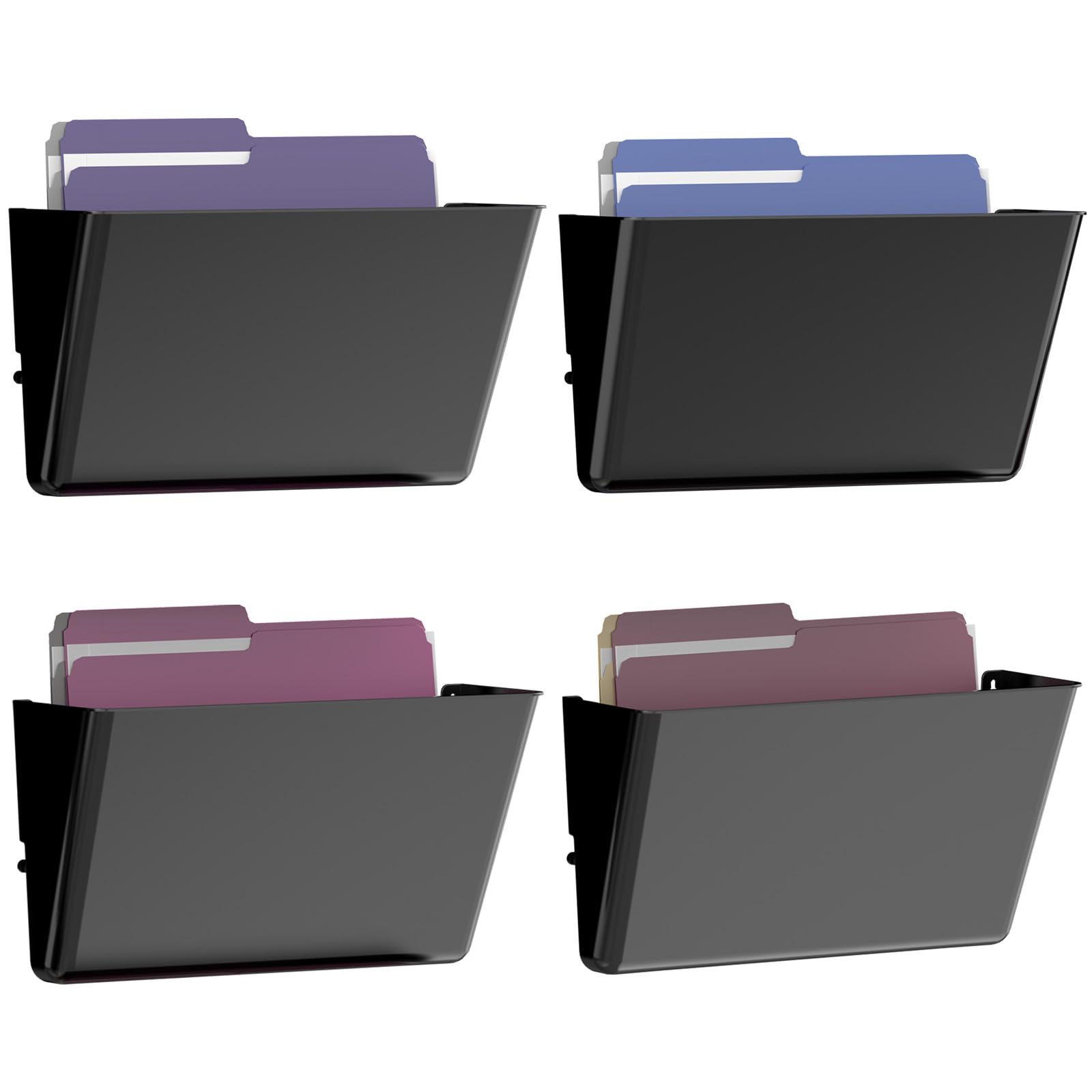 Gawerk Paquete de 4 soportes de plástico acrílico transparente con un solo bolsillo, para colgar en la pared, para oficina y hogar, color negro