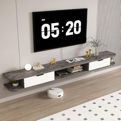 MIISAGS 壁掛けテレビキャビネット 木製壁掛けメディアコンソール 吊り下げ式テレビキャビネット 引き出し付きセットトップボックスラック 省スペース ローボード 収納ラック 取り付け簡単 自宅 寝室 リビングルームに最適(インクグレー,160x22x1
