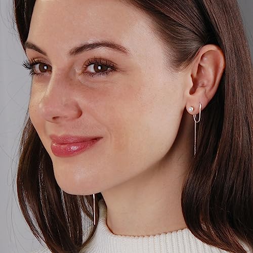 Pearl Dangle Earrings For Women - Dangly Earrings For Woman, Double Earrings For Two Holes, Faux Pearl Earrings For Women, Threader Earrings, 925 Sterling Silver Plated Dangle Chain Earrings For Women #TOP7