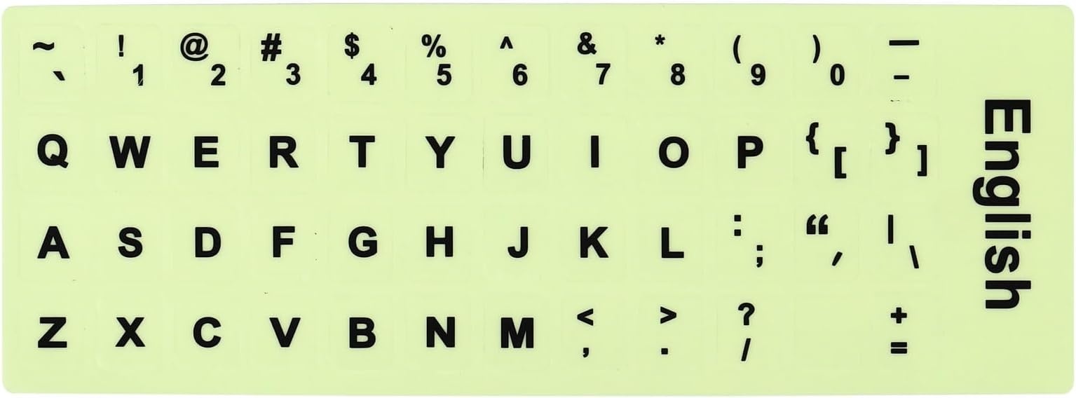 – PATIKIL English Keyboard Stickers Glow in the Dark, Luminous Universal Keyboard Replacement Cover for Notebook Desktop Computer, Black Lettering