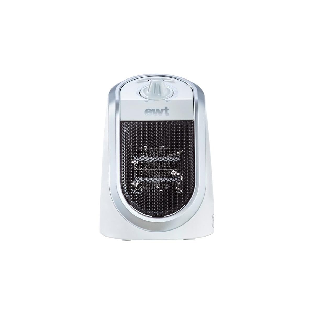 EWT Termoventilador cerámico DDF, unidad compacta de sobremesa con conexión USB y termostato, función de carga para smartphone, calefactor con iluminación LED, de ajuste continuo, 250 W