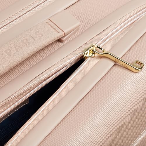 Image of DELSEY PARIS Chatelet Air 2.0 Carry-On Plus Suitcase 20 Inch, Hardside Polycarbonate Luggage, Dual-Density Spinner Wheels, TSA Lock, USB Port, Beige Rose