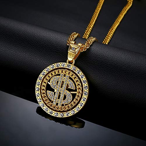NYUK Costume Gold Chain for Men Spinner Dollar Sign Necklaces 36 Inches3