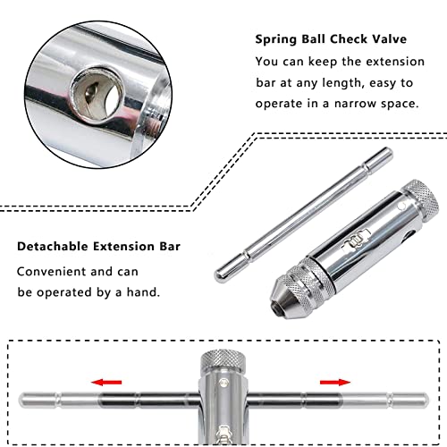 CYH T-Handle Ratchet Tap Adjustable Tap Threading Wrench Set M3-M8 Metric Metal Hand Thread Taps for Tap and Die Sets 3 CYH T-Handle Ratchet Tap Adjustable Tap Threading Wrench Set M3-M8 Metric Metal Hand Thread Taps for Tap and Die Sets - Image 3