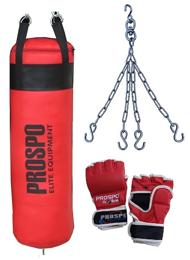 Prospo Punching Bag Srf 36 inch Filled with chain and Combat Glove Boxing Gym Set, Boxing Kit, Boxing Set for Kids, Boxing Set for Men, Boxing Kit for Men, Boxing Set for Youth, Hitman Combo, Punching Bag 36 inch Filled with chain and Combat Glove (Red)-image-16