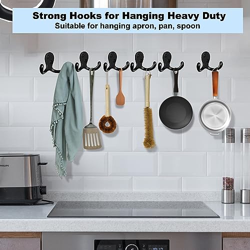 Kruodop 4 Pack Wall Hooks Wall Mounted Coat Hooks for Hanging Heavy Duty, Black Towel Hooks, Metal Double Coat Hanger with Screws Cup Retro for Coats, Handbags, Towels, Hat - Image 5