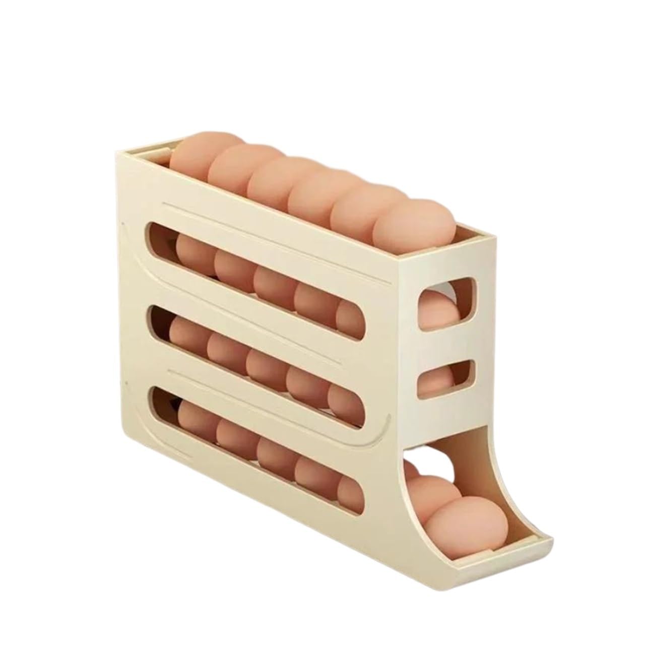YCENJEPSAZ Refrigerator Eggs Storage Box Rolling Kitchen Container Eggs Rolling Rack Home Large Capacity Refrigerator Eggs Organizer Holder(Beige)
