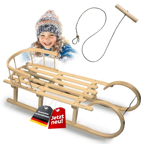 Hörnerrodel 120 cm mit Rückenlehne - Holzschlitten aus Buchenholz...