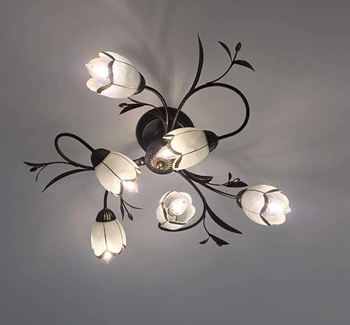 Miniatura 6 de Lámpara Antique Lámpara de techo con forma de flor retro americana, lámpara de techo semi empotrada E14*60W estilo campestre negro marrón pantallas
