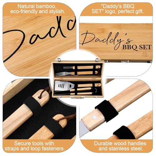 Set de herramientas para parrilla 4 piezas acero y madera miniatura 3