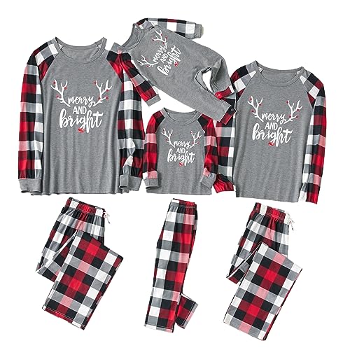 IFFEI Matching Family Pajamas Sets Christmas PJ's with Letter and Plaid Printed Long Sleeve Tee and Bottom Loungewear Women-Small