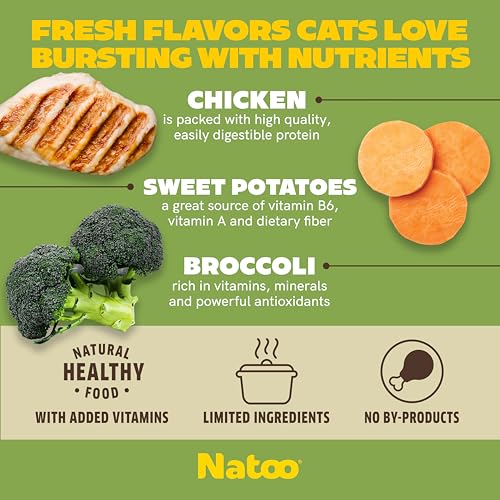 NATOO Cat Food Topper for Picky Eaters, Healthy Soft KittyTreat (Chicken, Sweet Potato & Broccoli) Wet Cat Meal with Gravy, High Protein, Limited Ingredient Adult & Kitten Food, 2.4 oz (Case of 20)