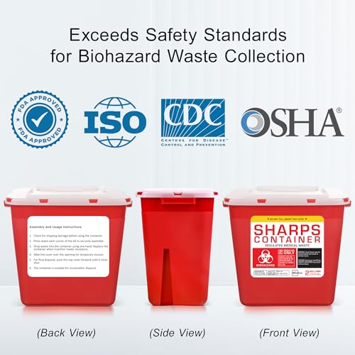 Image of Sharps Container - Large Sharps Containers for Home Use, Needle Disposal | 2 Gallon (Pack of 2), Puncture-Resistant, Dual Locking Lid, Fits Needles & Syringes