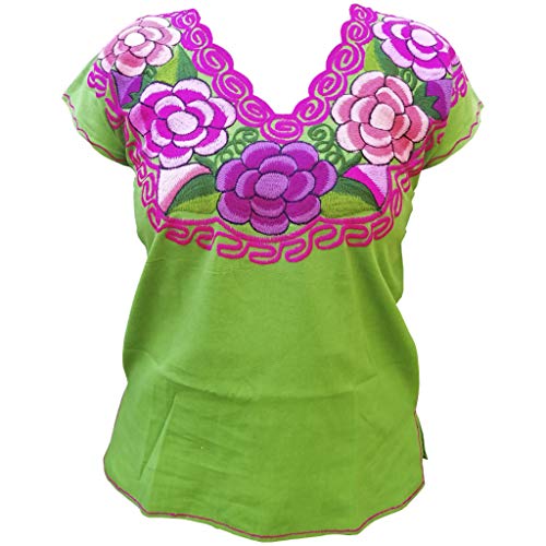 Floral Mexican Peasant Blouse - Handmade in Mexico - Mexican Poblana Peasant Blouse. (Blue)