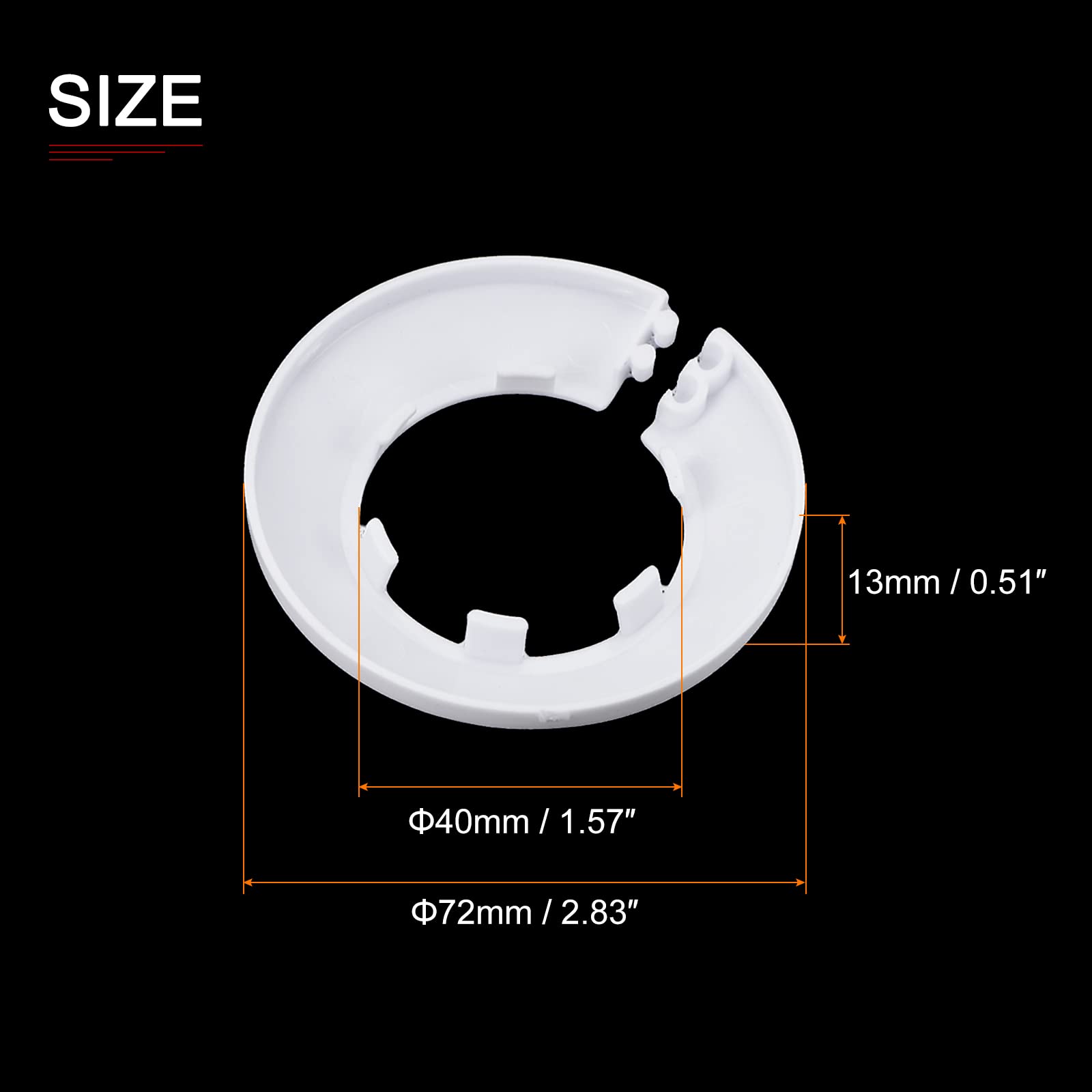 DTGN 72x13mm(DxT) Pipe Cover Decoration - 6Pack - Good for Bathroom Kitchen 40mm Dia Pipe - PP Plastic Escutcheon - White - Image 2