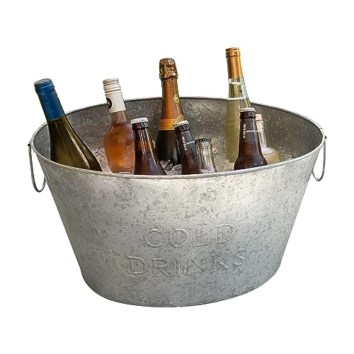 Mind Reader Ice Beverage Bucket for Parties, Wine Bucket, Baby Photos, Galvanized Metal, 19.5'L x 14.25'W x 10.5'H, Silver