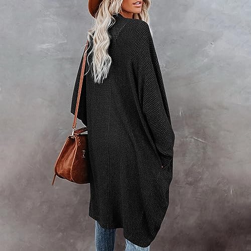 Heevina Cardigan Sweaters for Women Knit Long Sleeve Knee Length Solid Color Open Front Oversized Elegant Coat Fall3