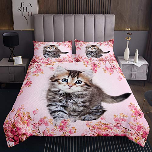 Lindo Gato Colcha de Flores Rosas Femeninas