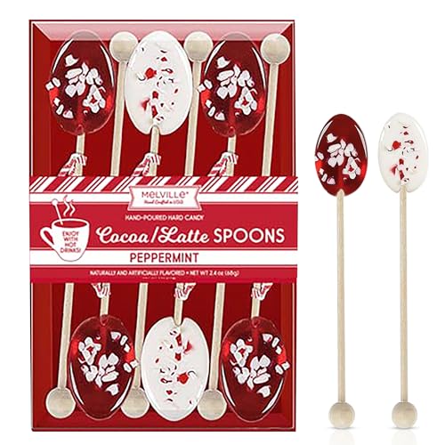 Image of Melville Candy Hot Cocoa /Latte Spoons & Stirrers Gift Set - Made in the USA Stirrers for Hot Cocoa, Lattes, & Coffee - Individually Wrapped (6-Count, Peppermint)