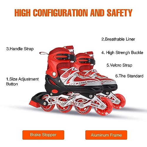 Image of TEKCOOL 4 Wheels Adjustable Inline Skates Skating Shoes for Boys Kids Girls Skating Shoe Adjustable Roller Blades Age 6 to 15 Years PU Strong Wheels Aluminium with LED Flash Light on Wheels