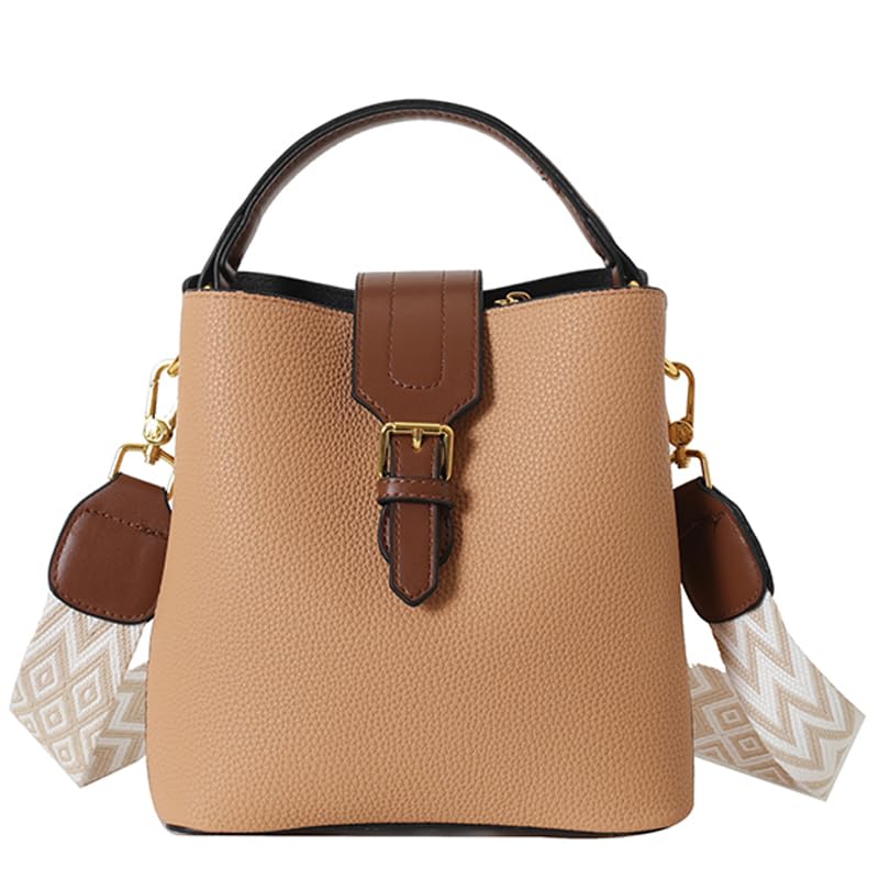 PU Leather Bucket Bag Soft Crossbody Shoulder Handbag Adjustable Strap All Match Trendy Purse
