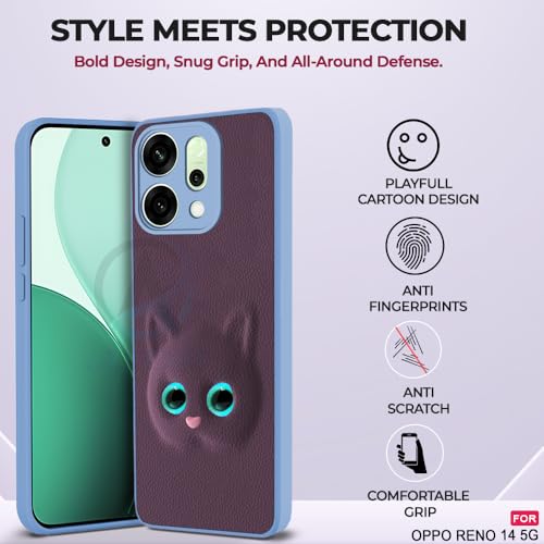 Image of AESTMO Back Case Cover for Oppo Reno 14 5G Back Cover | 3D Cat Cover | Leather Finish | Full Body Protection | Camera Protection Back Cover for Oppo Reno 14 5G (Purple)