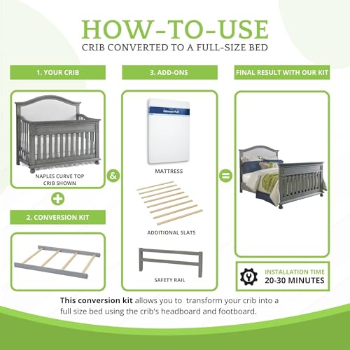 Image of Full-Size Conversion Kit Bed Rails for Dolce Babi Convertible Cribs - Solid Wood Rail - Toddler and Adult Bed Rail for Full-Size Beds - Essential Nursery & Baby Furniture (Nantucket Grey)