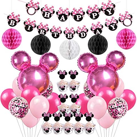 Cartoon Mouse Themed Birthday Party Supplies Decorations Cartoon Mouse Foil Balloons Paper Balls Cupcake Toppers Wrappers for 1st 2nd 3rd Birthday Cover