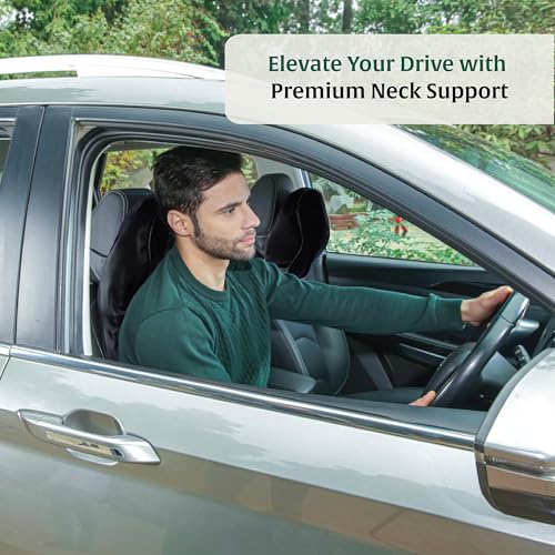 Image of The White Willow Car Neck Rest Pillows Memory Foam Car Neck Pillow with Adjustable Strap Neck Support for Car Seat Neck Cushion for Neck Pain Relief Headrest Pillow Black ZenCurve Pack of 1