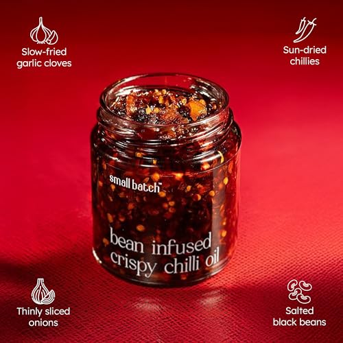 Image of SMALLBATCH Bean Infused Crispy Chilli Oil, Made with Fresh Ingredients, Perfect Condiment & Works as a Dip, Spread, Marinade, Saute, Stir-fry & Finishing Sauce, Pack of 1, 180 g, Pure Veg