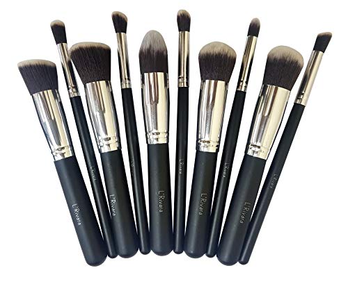 L’Rivara 10 Piece Makeup Brush Set Model LR-104 (Black + Silver)