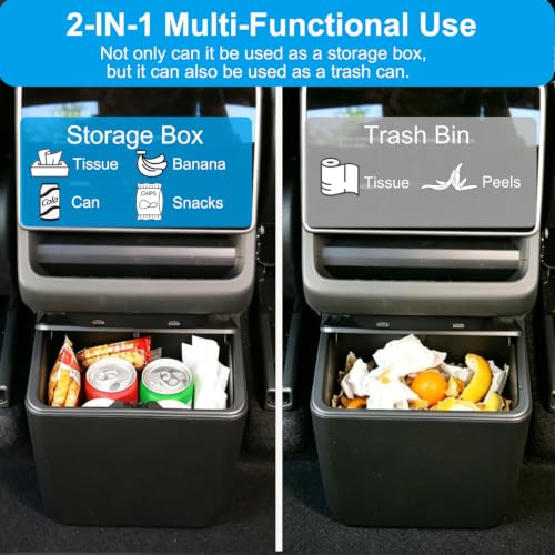 Image of Rear Trash Can Bin for Tesla Model Y Juniper 2026 2025 Accessories | Center Console Organizer with Press Open Design, Backseat Storage Box Garbage Bin for Model Y Juniper 2026