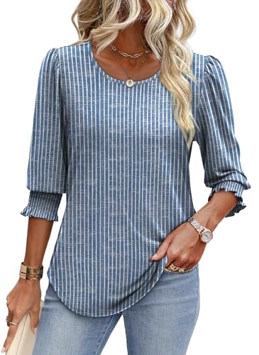 Image of XIEERDUO Blouses for Women Dressy Casual 3 /4 Length Sleeve Womens Tops with Smocked Cuffs