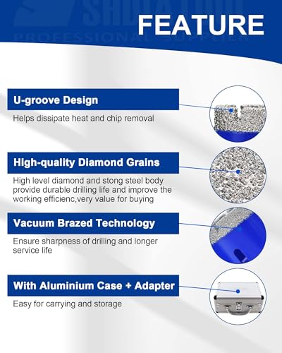 Image of SHDIATOOL Diamond Drill Core Bits Set for Porcelain Hole Saw Cutter for Tile Marble Ceramic Granite 5 /8-inch-11 6pieces(20 /25 /35 /50 /75 /100MM)